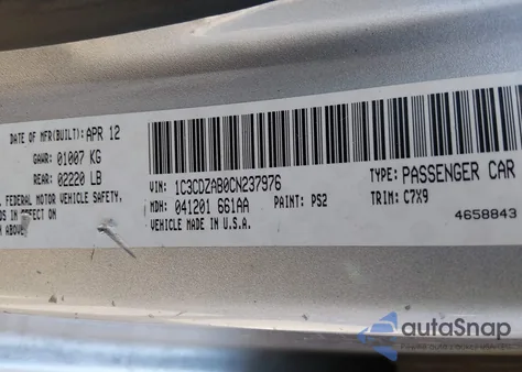 2012 Dodge Avenger Se из США, поврежденный, VIN 1C3CDZAB0CN237976